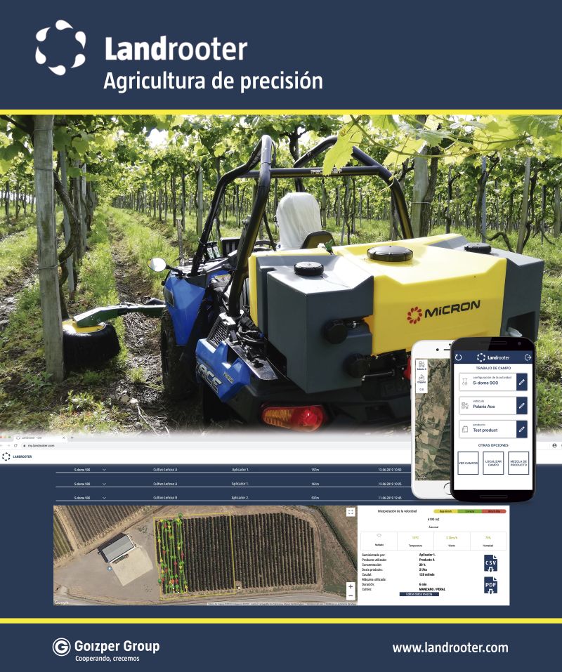 Software Landrooter para pulverizador centrifugo Micron en cultivos leñosos